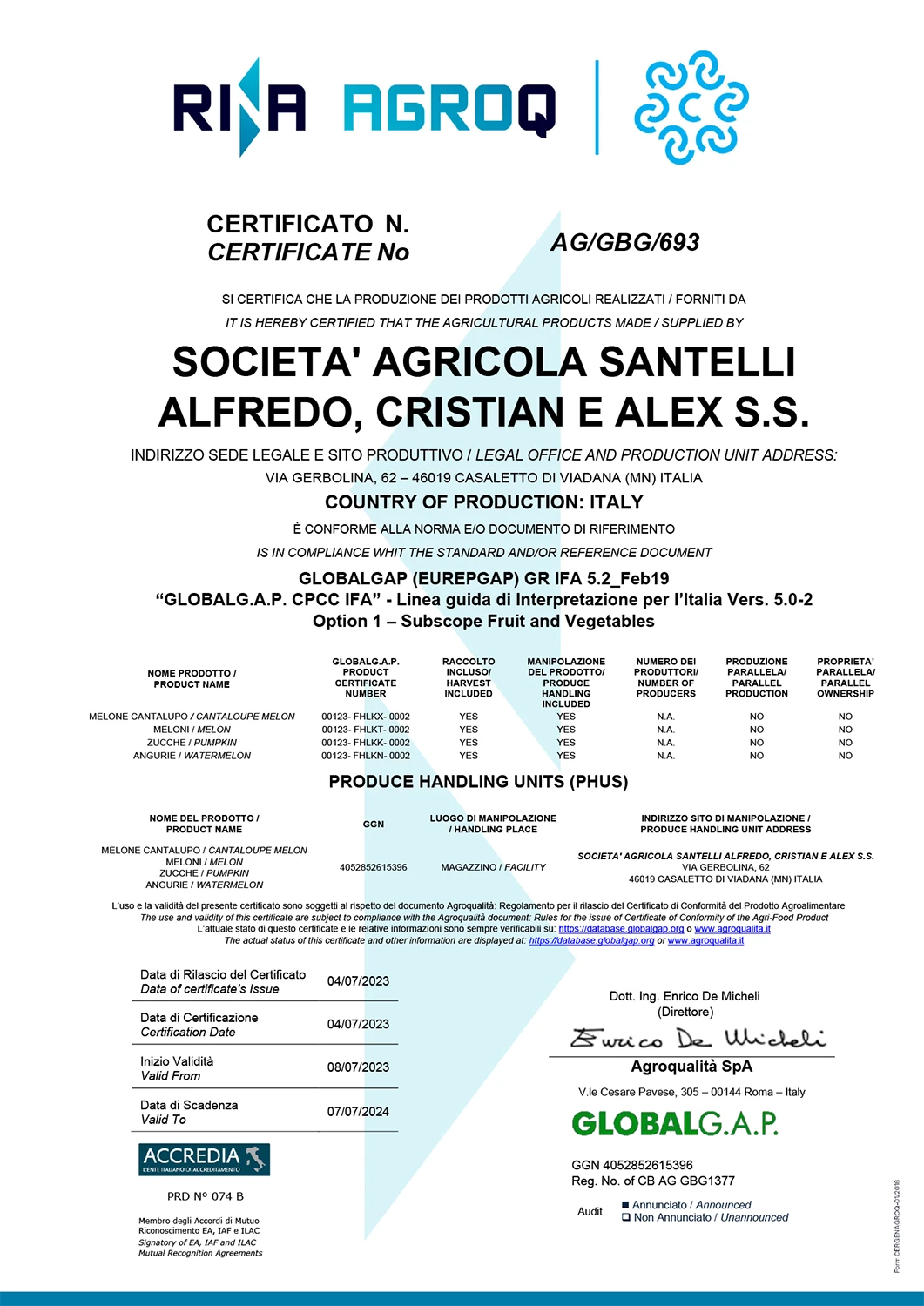 certificato-Global GAP-SANTELLI